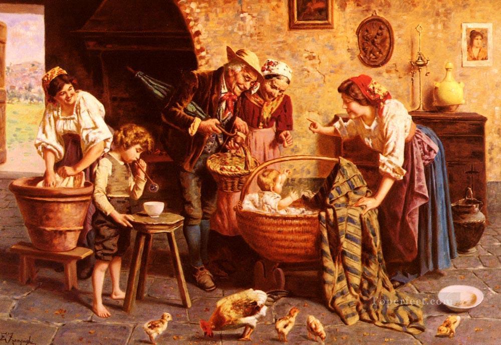 The Family Gathering country Eugenio Zampighi Oil Paintings